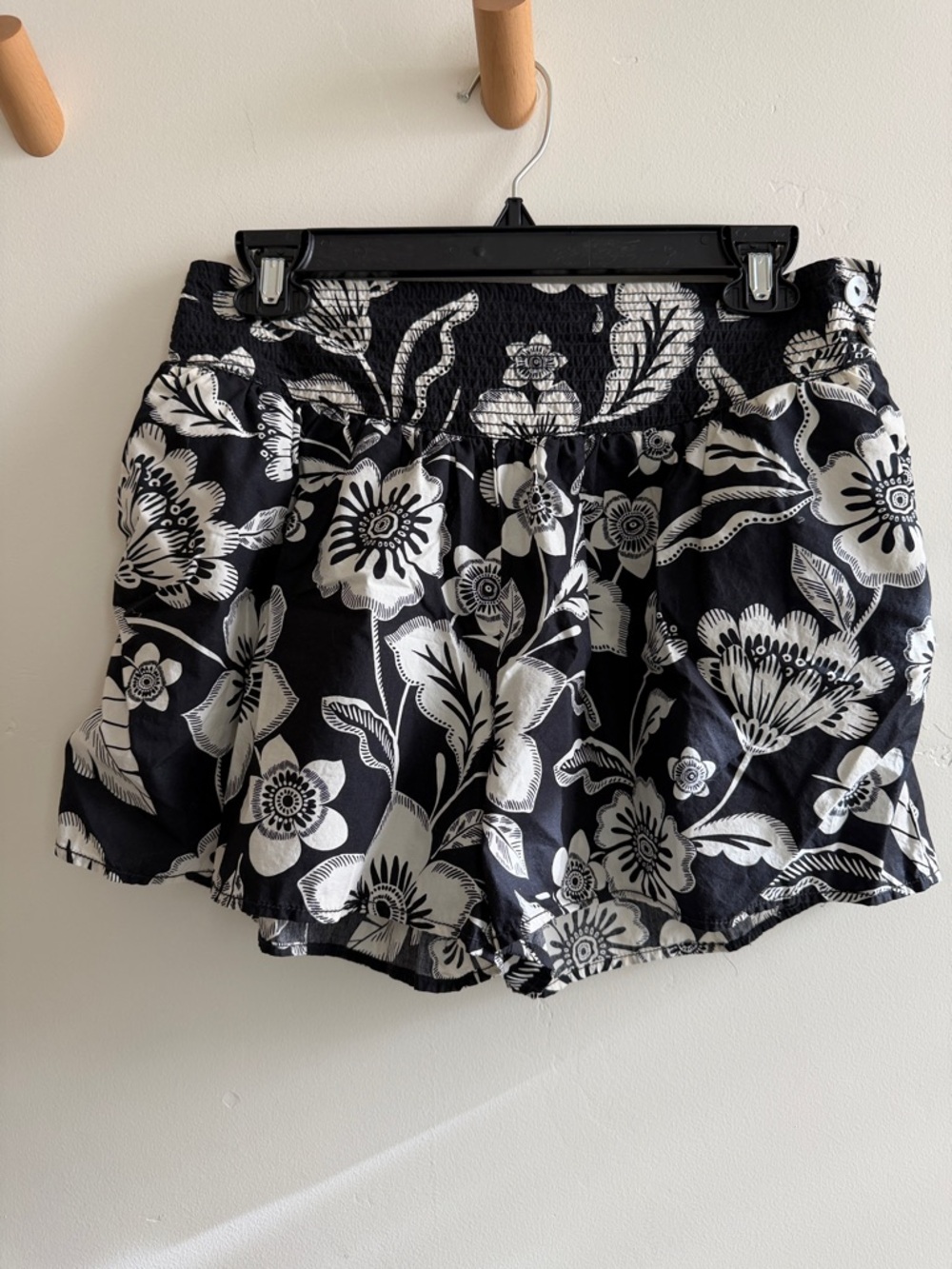 Maeve Black and White Floral High-Waist Shorts